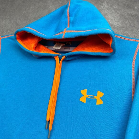 Under Armour Hoodie Sweatshirt mens Large Blue Orange Outdoors Workout Gym Warm - Picture 8 of 12